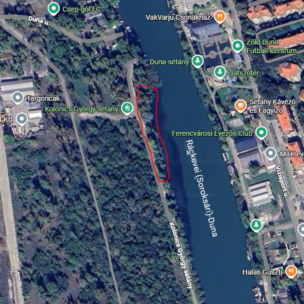 Kis-Duna felsőbb, zártabb, fás-árnyékos szakasz térképrészlet