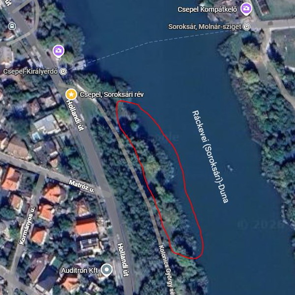 Kis-Duna komp környéki, nyitottabb partszakasz térképrészlet
